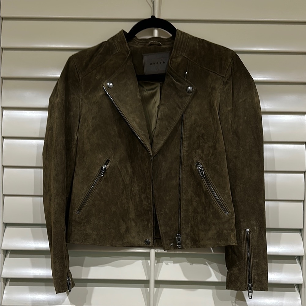 Blank NYC Green Leather Jacket Asymmetrical Design Size Small.